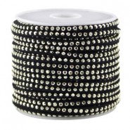 Imitatie suède 3mm met Strass goud Zwart